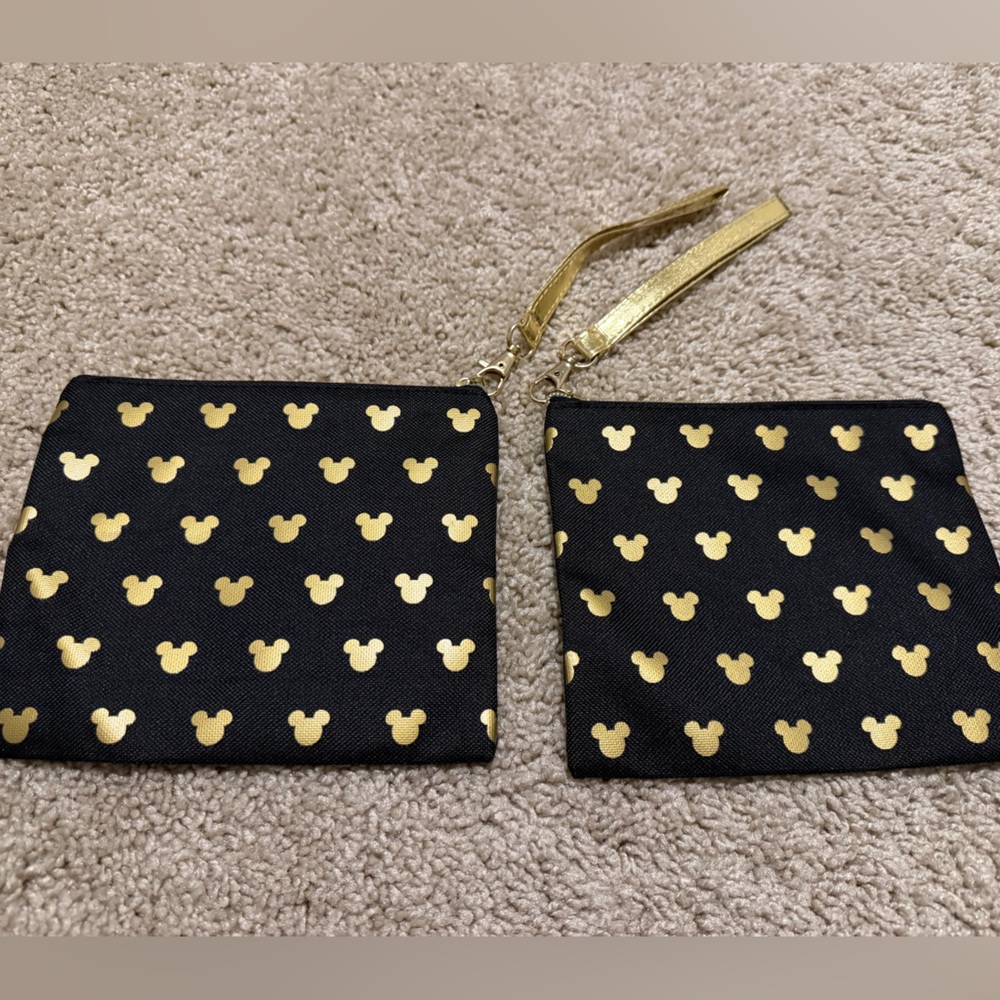 Disney Mickey Mouse Gold & Black Wristlet Pouch set of 2